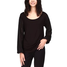 Michael Kors Women’s Open Neck Long Sleeve Top, Black, Large