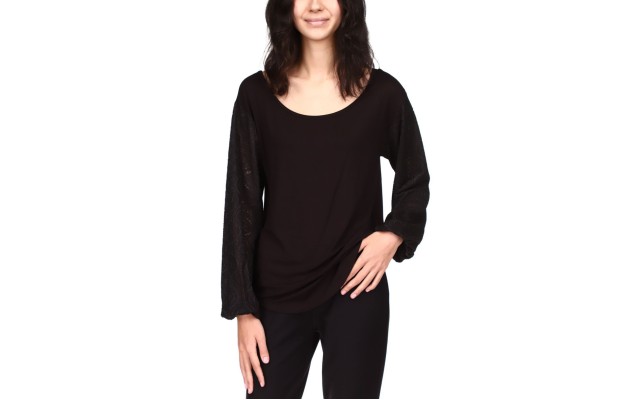  Women’s Open Neck Long Sleeve Top, Black, Large