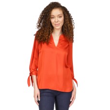 Michael Kors Womens Petite Solid Satin Tie Top, Burnt Terracotta, P/X-Small