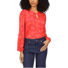 Michael Kors Womens Petites Keyhole Long Sleeve Blouse, Pink, P/Medium