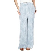 Michael Kors Womens Petites Satin Pleated Wide Leg Pants, Chambray, P/L