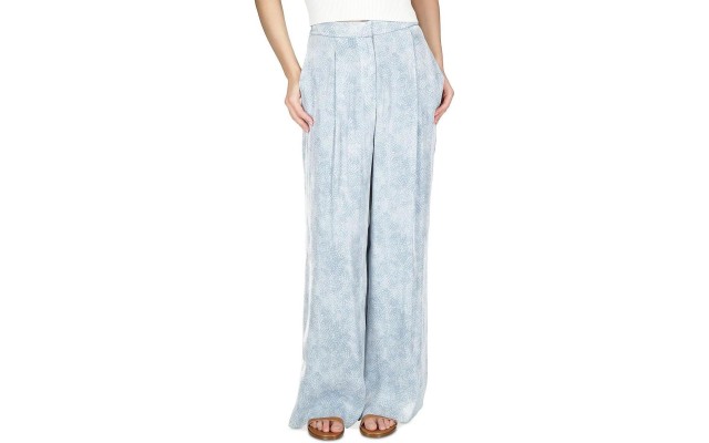  Womens Petites Satin Pleated Wide Leg Pants, Chambray, P/XS