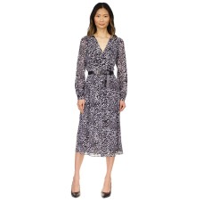 Michael Kors Womens Petites Zebra Print Work Day Wear Midi Dress, Black, M