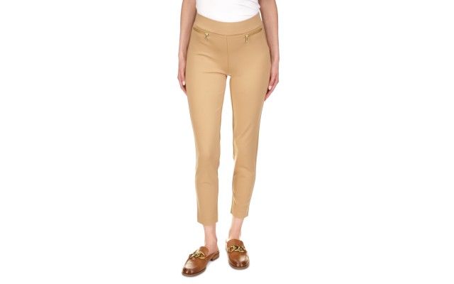  Womens Petites Zipper Trim Pull On Cropped Pants Tan,Large