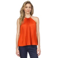 Michael Kors Women’s Pleated Chain Sleeveless Top – Bright Terracotta, Large