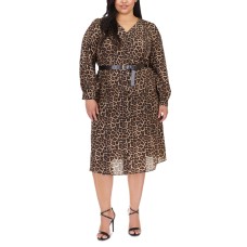 Michael Kors Womens Plus Size Cheetah Kate Dress, Camel, 1X