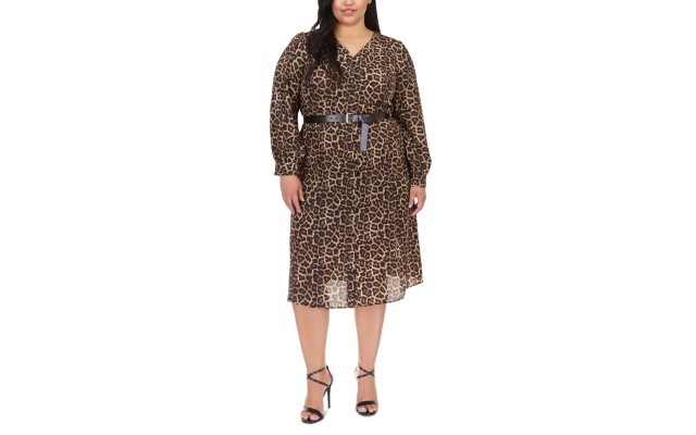  Womens Plus Size Cheetah Kate Dress, Camel, 1X