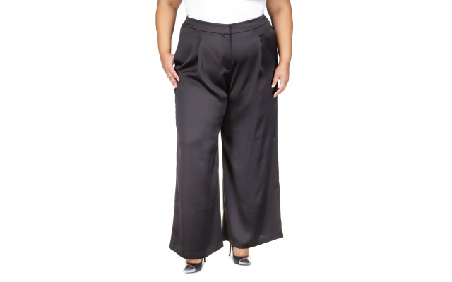  Womens Plus Size Satin Wide-Leg Pants – Black, 16W