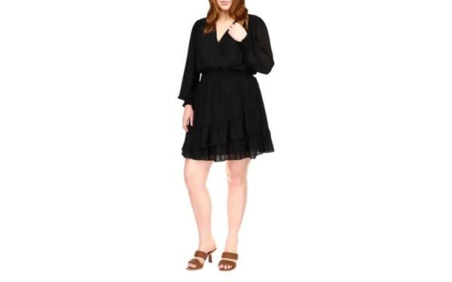  Womens Plus Size Smocked Ruffled Dress – Black, 3X