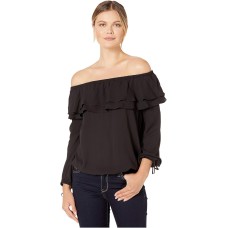 Michael Kors Womens Ruffle Peasant Top, Black, Small