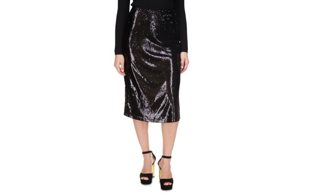  Women’s Sequin A-line Skirt, Black, Large