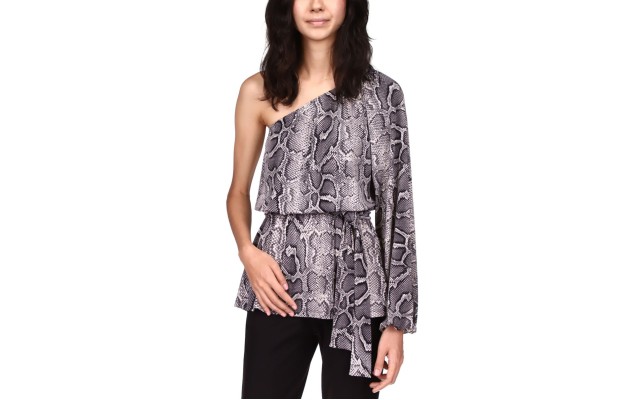  Women’s Snake One Shoulder Tunic, Malachite Grey, X-Small