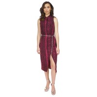 Michael Kors Women’s Snakeskin-Print Chain-Belt Sleeveless Dress – Deep Fuchsia, Small