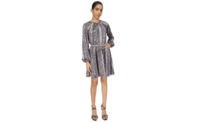  Women’s Snakeskin-Print Chain-Neck Dress, Regular & Petite – Black, X-Large