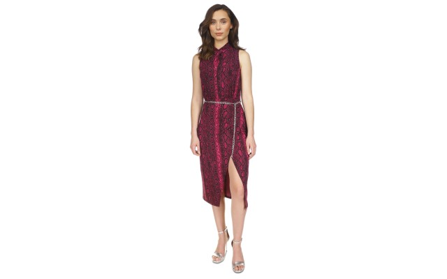  Women’s Snakeskin-Print  Sleeveless Dress – Deep Fuchsia, X-Large