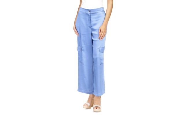  Women’s Solid Satin Cargo Pants – Blueberry, X-Large
