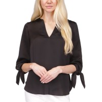 Michael Kors Womens Solid Satin Tie Top, Black, Small