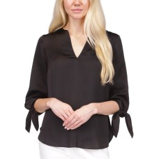 Michael Kors Womens Solid Satin Tie Top, Black, Small