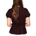  Wome’s Paisley Puff-sleeve Peplum Top, Dark Ruby, XX-Large