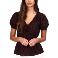 Michael Kors Wome’s Paisley Puff-sleeve Peplum Top, Dark Ruby, XX-Large