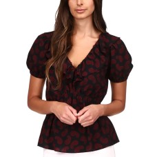 Michael Kors Wome’s Paisley Puff-sleeve Peplum Top, Dark Ruby, XX-Large