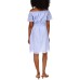 Michael  Cotton Spring Bud Off-The-Shoulder Dress, Blue, XLarge