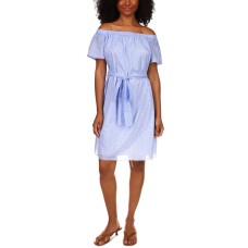 Michael Michael Kors Cotton Spring Bud Off-The-Shoulder Dress, Blue, XLarge