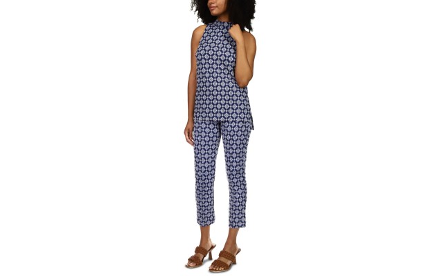 Michael  Medallion-Print Split-Hem Tunic Top, XSmall, Blue