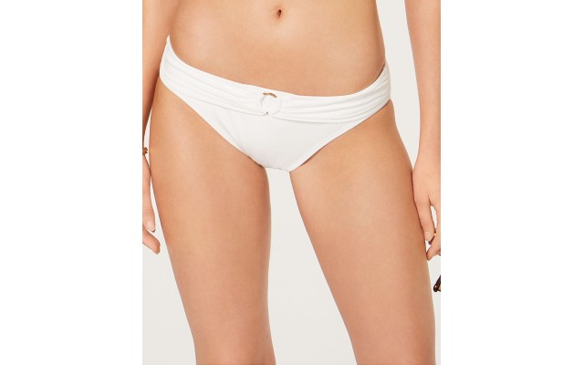  Women’s Shirred Hardware Logo-Ring Bikini Swim Bottom (White, X-Large)