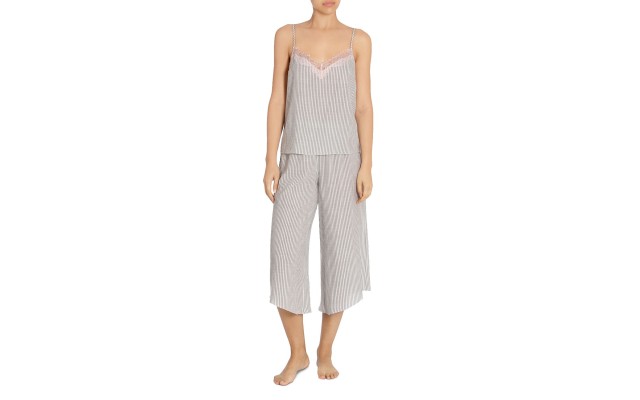Midnight Bakery Reese Striped Cami & Cropped Pajama Pants, Charcoal/White , Small