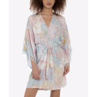 Midnight Bakery Women’s Nikki Floral Print Wrap Robe, Cream, Medium/Large