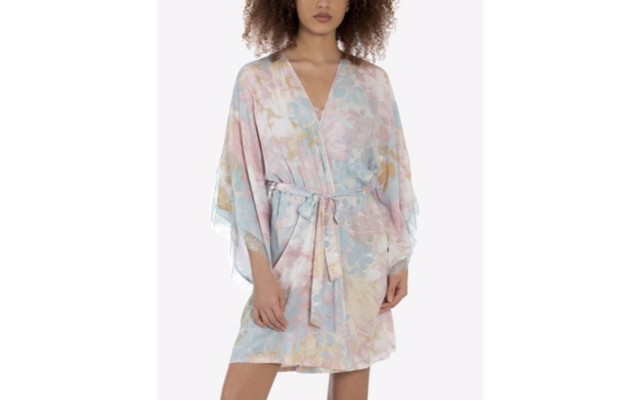 Midnight Bakery Women’s Nikki Floral Print Wrap Robe, Cream, Medium/Large