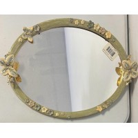 Mike And Ally Vintage Papillion Oval Mirror Tray, White Jade, 13.5 X 9.5