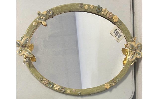 Mike And Ally Vintage Papillion Oval Mirror Tray, White Jade, 13.5 X 9.5