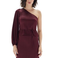 Minkpink Womens One-Shoulder Peplum Top, Wine/S