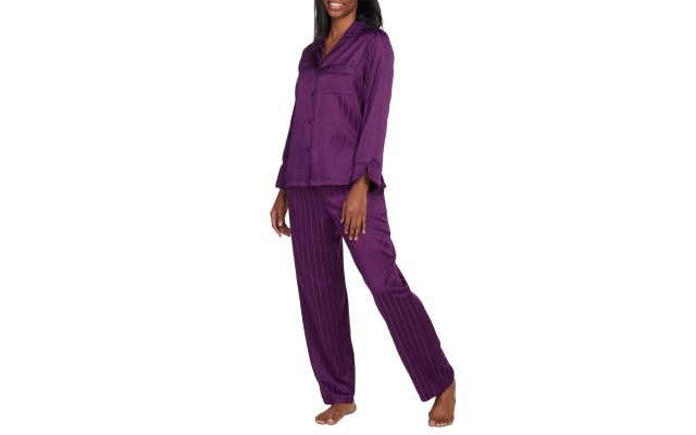  Women’s 2-Pc. Striped Notched-Collar Pajamas Set – Eggplant, Small