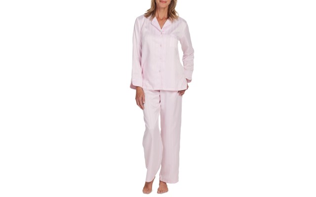  Women’s 2-Pc. Striped Notched-Collar Pajamas Set, Pink, X-Large