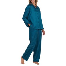 Miss Elaine Women’s 2-Pc. Striped Notched-Collar Pajamas Set, Teal, Small