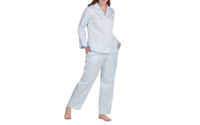  Women’s 2-Pc. Striped Notched-Collar Pajamas Set, Turquoise, X-Large