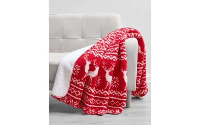  Birch Trails Holiday Printed Reversible Sherpa Throws, Red, 50