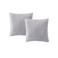 Morgan Home Birch Trails Solid Sherpa Set of 2 Decorative Pillows, 18″ x 18″, Gray, 18