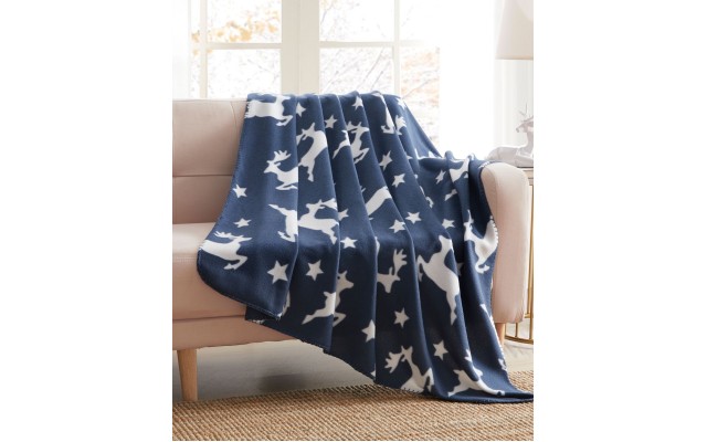  Holiday Printed Fleece Throws, Navy, 50