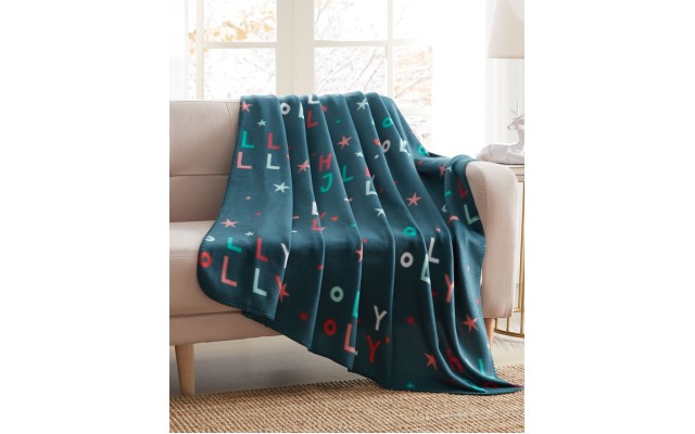  Holiday Printed Fleece Throws, Green, 50