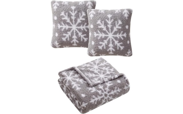  Holiday Prints 3 Pack Decorative Pillows & Throw, Gray