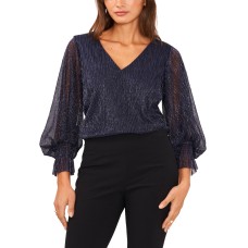 Msk V Neck Womens Cuff Sleeve Blouse