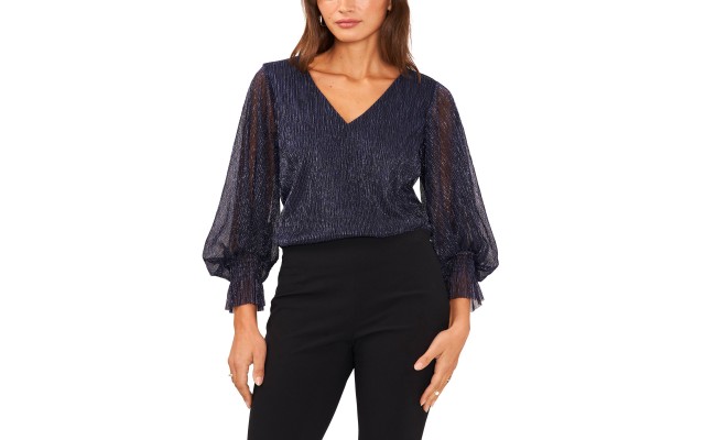  V Neck Womens Cuff Sleeve Blouse