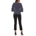  Women’s Glitter-Knit Tiered-Sleeve Surplice Top, Navy Silver, Small