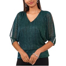 Msk Women’s Metallic Blouson Split-Sleeve Blouse – Dazzling Jade, Large