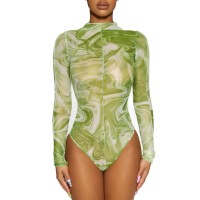 Naked Wardrobe High-neck Tie-dyed Bodysuit, Green, X-Small