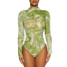 Naked Wardrobe High-neck Tie-dyed Bodysuit, Green, X-Small